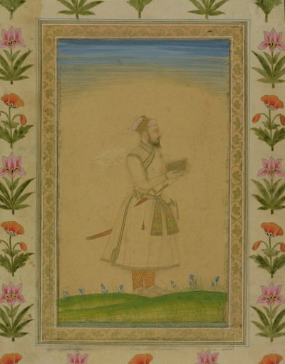 Staande figuur van een edelman, met een boek, uit het Small Clive Album door Mughal School